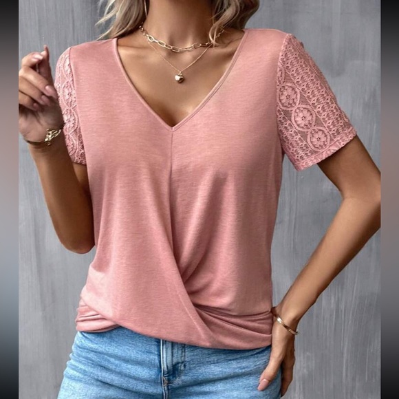 Boho lace sleeve wrap front blouse - Picture 2 of 6